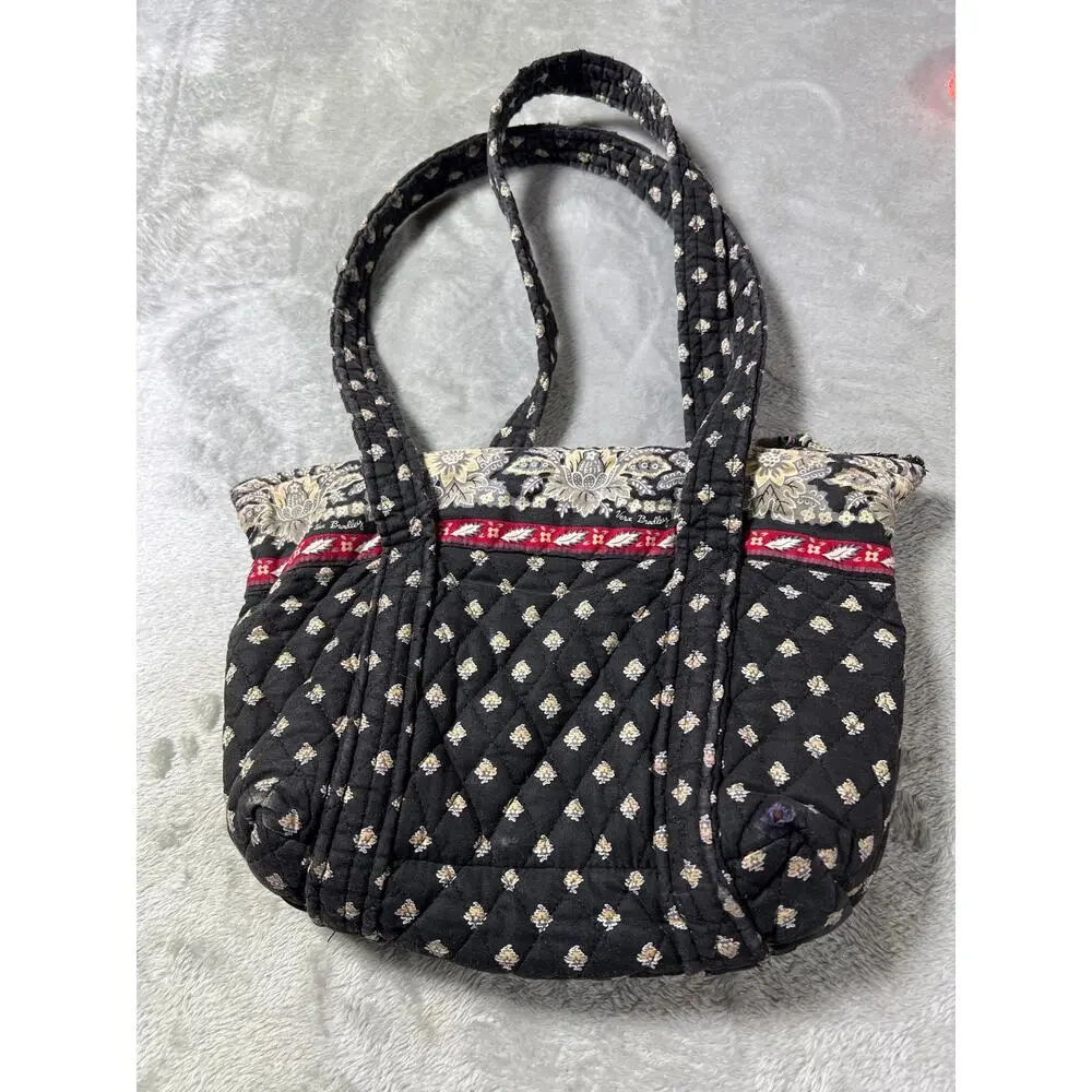 Rare Vtg Black Floral Vera Bradley Classic Medium Tote Quilted Retired 2002